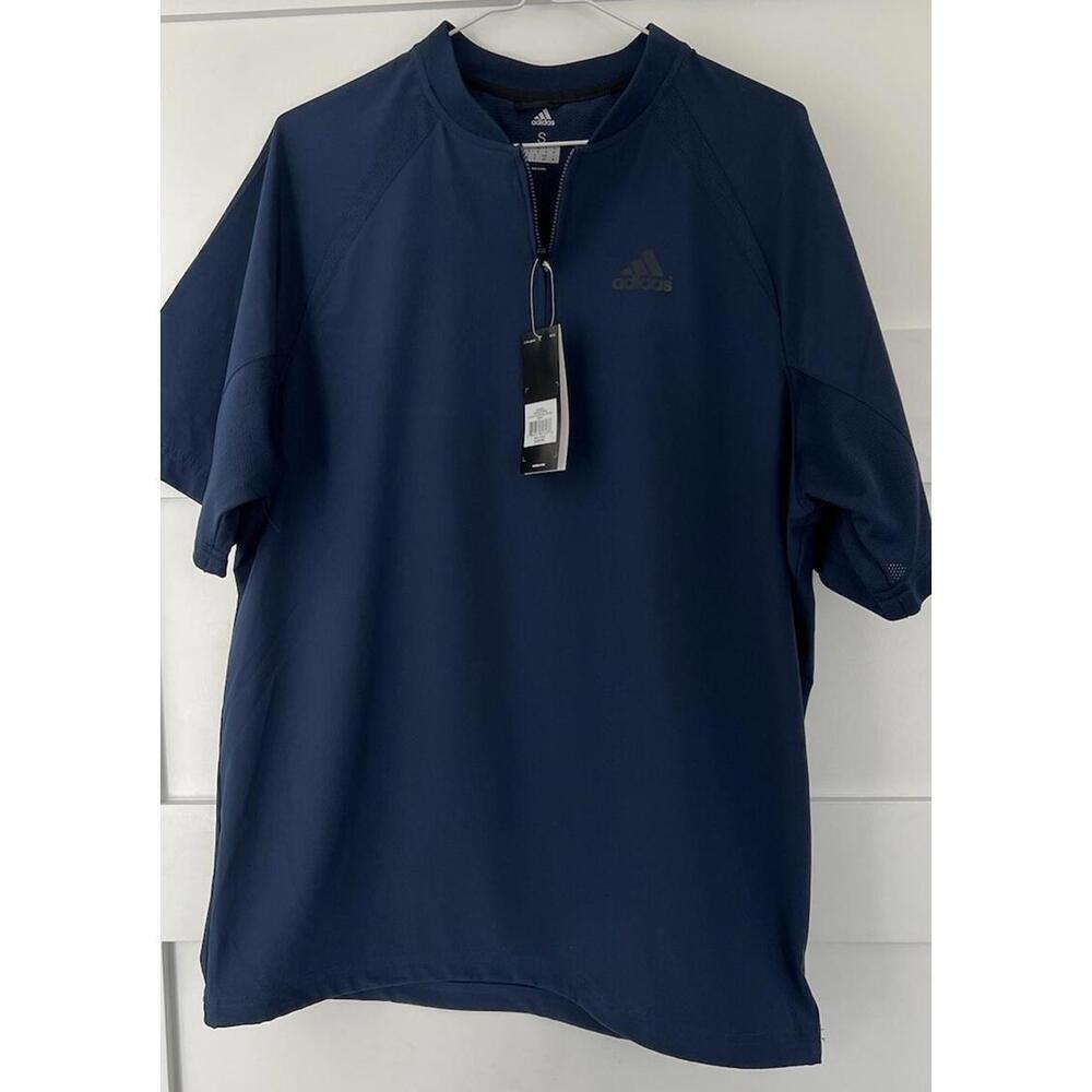 Adidas Batting Navy Jacket Triple Stripe Men’s  Short Sleeve 1/4 Zip Small NWT